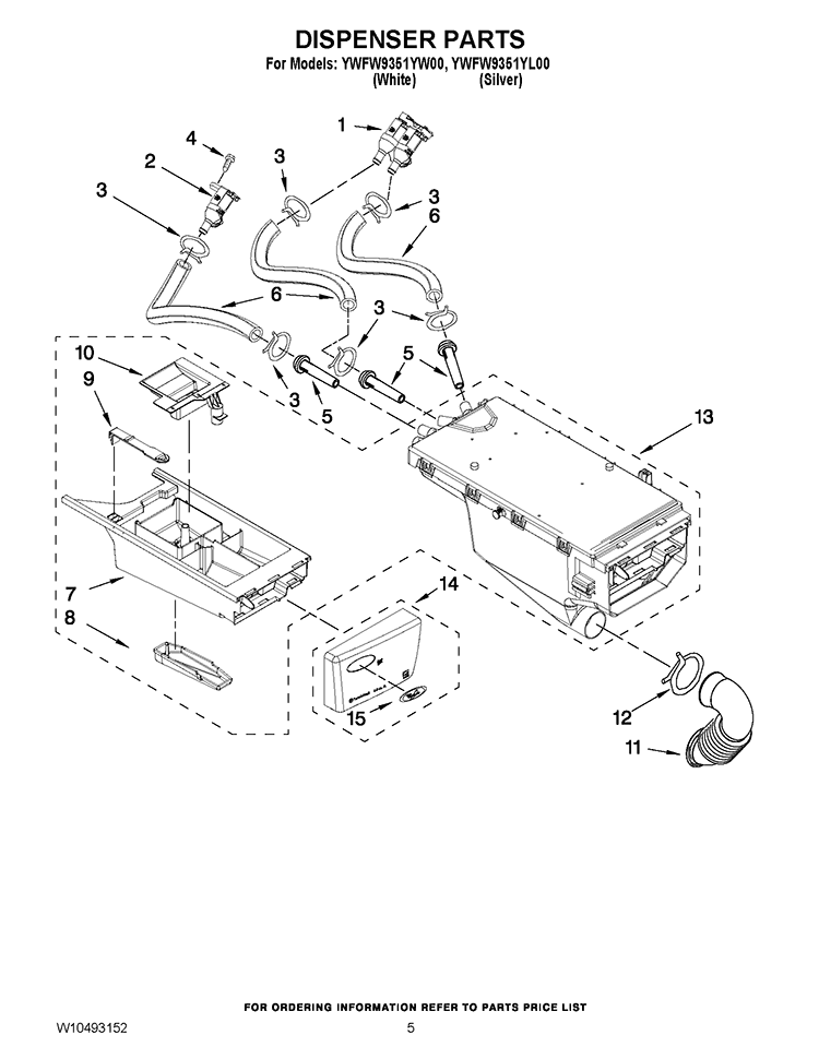 DISPENSER PARTS Diagram and Parts List for YWFW9351YW00  Whirlpool Washer