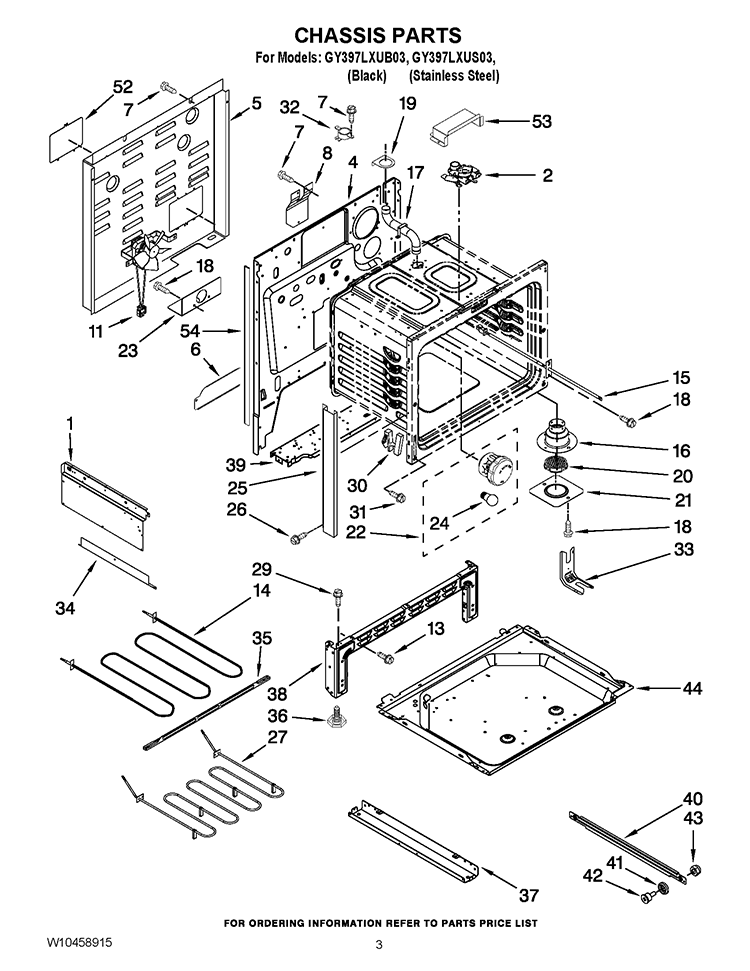CHASSIS PARTS Diagram and Parts List for GY397LXUB03  Whirlpool Range