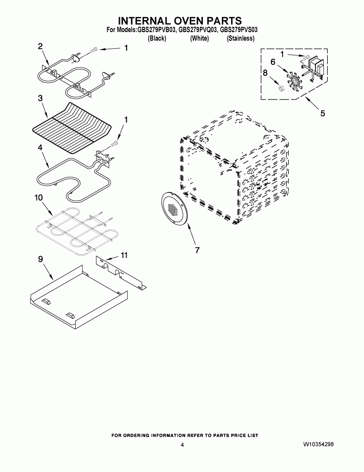 INTERNAL OVEN PARTS Diagram and Parts List for GBS279PVS03  Whirlpool Wall Oven