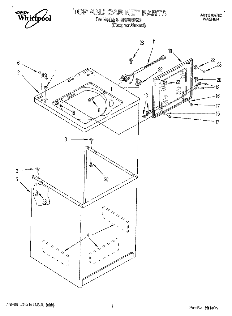 TOP AND CABINET Diagram and Parts List for 8LSR5233EZ0  Whirlpool Washer