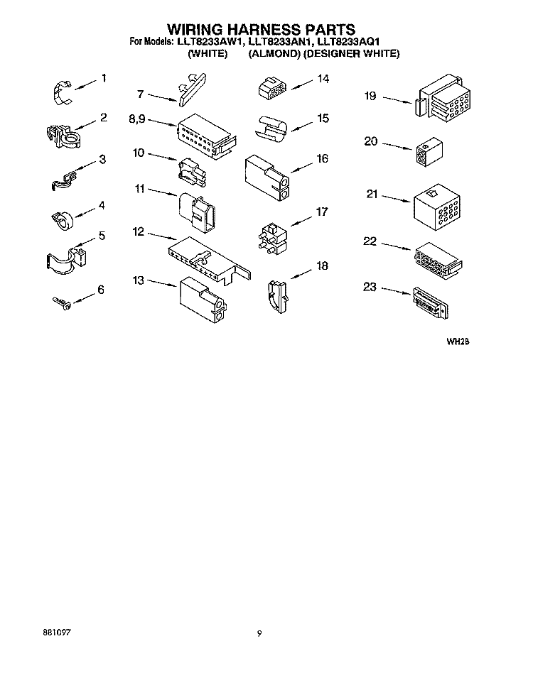 WIRING HARNESS Diagram and Parts List for LLT8233AQ1  Whirlpool Washer