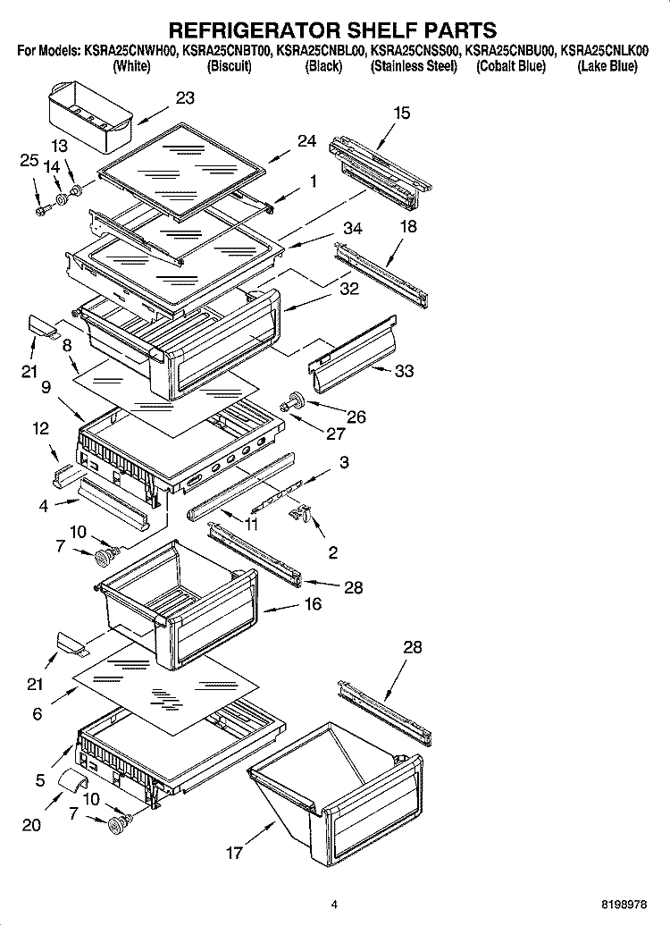 REFRIGERATOR SHELF PARTS Diagram and Parts List for KSRA25CNLK00  KitchenAid Refrigerator