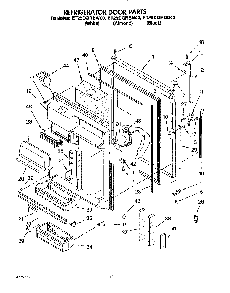 REFRIGERATOR DOOR Diagram and Parts List for ET25DQRBW00  Whirlpool Refrigerator