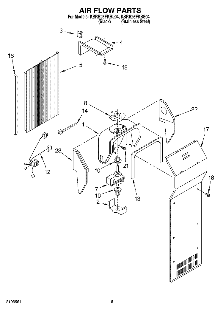 AIR FLOW PARTS Diagram and Parts List for KSRB25FKBL04  KitchenAid Refrigerator