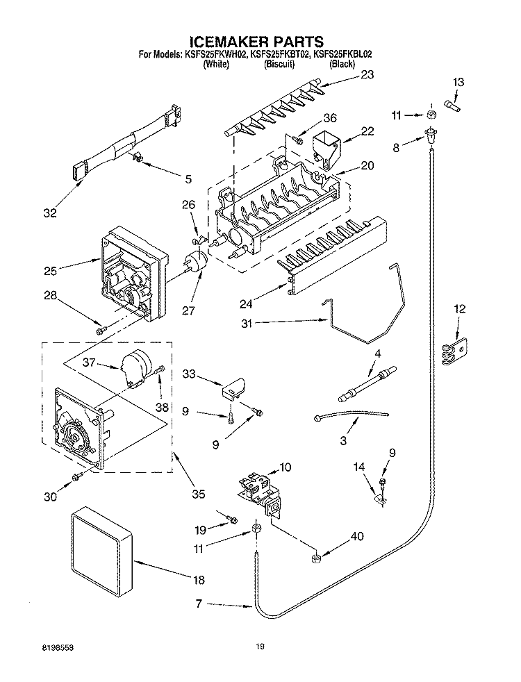 ICEMAKER PARTS - PARTS NOT ILLUSTRATED Diagram and Parts List for KSFS25FKBL02  KitchenAid Refrigerator