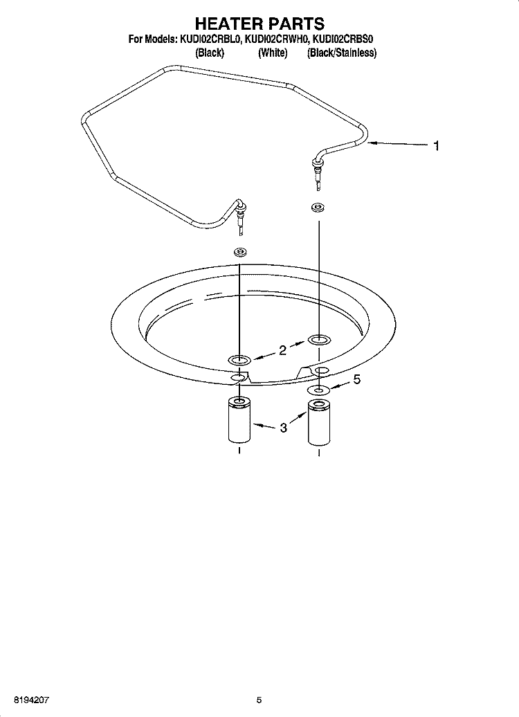 HEATER PARTS Diagram and Parts List for KUDI02CRWH0  KitchenAid Dishwasher