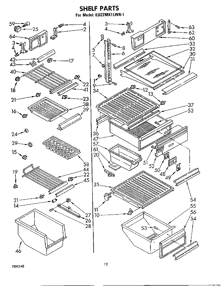 SHELF , LIT/OPTIONAL Diagram and Parts List for ED22MK1LWR1  Whirlpool Refrigerator