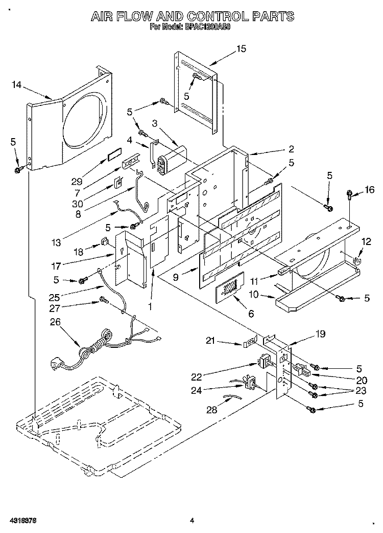 AIR FLOW AND CONTROL Diagram and Parts List for BPAC1200AS0  KitchenAid Air Conditioner
