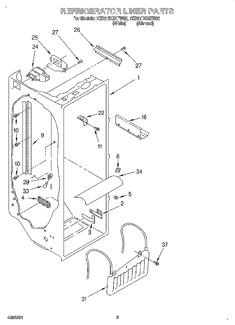 REFRIGERATOR LINER Diagram and Parts List for 7ED27DQXFW02  Whirlpool Refrigerator