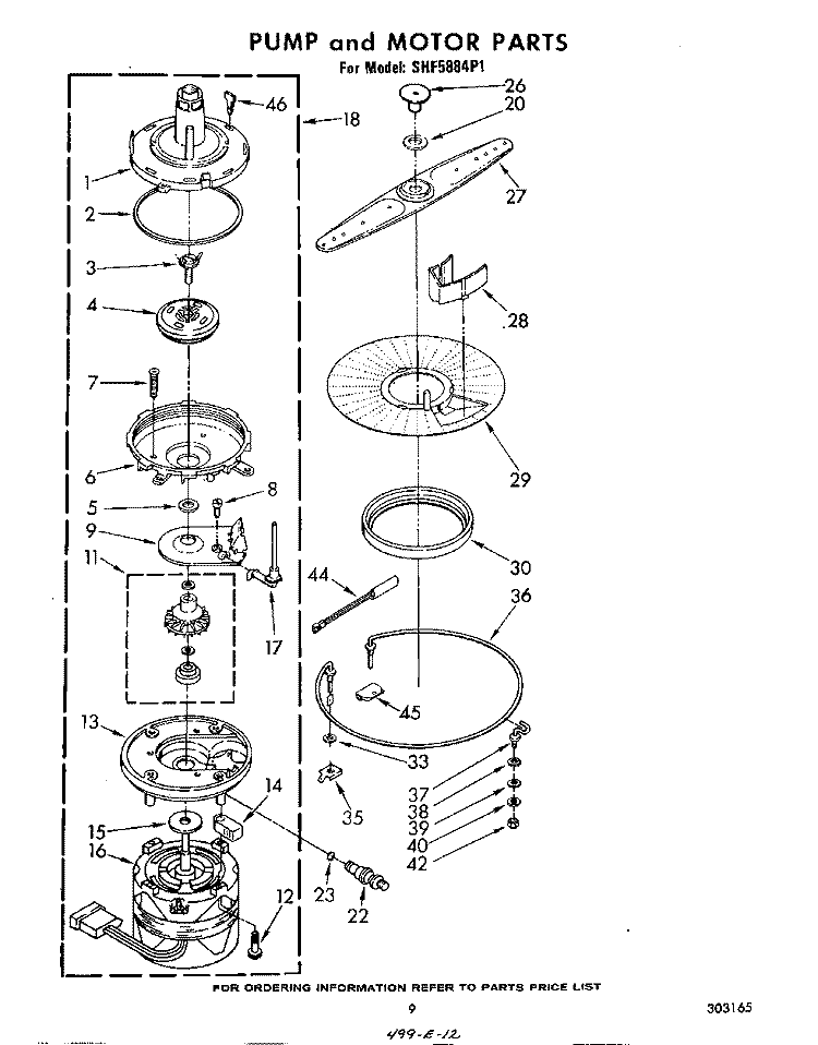 PUMP AND MOTOR Diagram and Parts List for SHF5884P1  Whirlpool Dishwasher