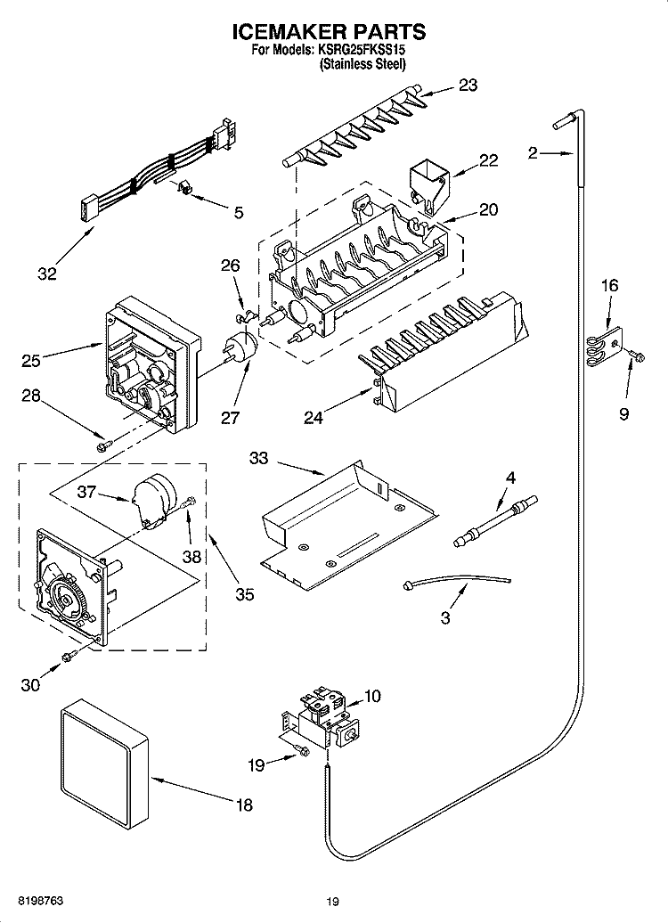 ICEMAKER PARTS, PARTS NOT ILLUSTRATED Diagram and Parts List for KSRG25FKSS15  KitchenAid Refrigerator
