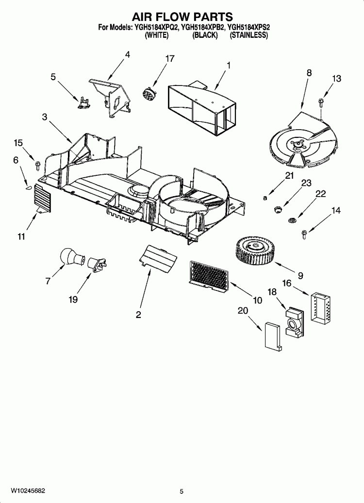 AIR FLOW PARTS Diagram and Parts List for YGH5184XPQ2  Whirlpool Microwave