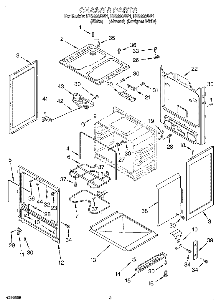 CHASSIS Diagram and Parts List for FES330GQ1  Roper Range