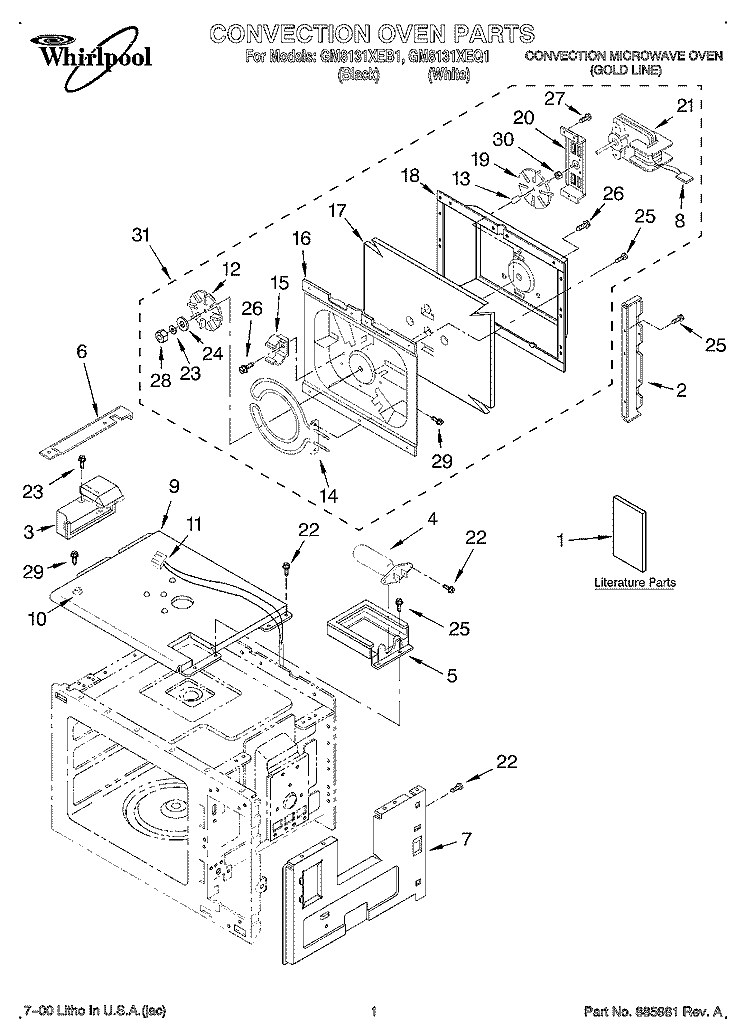 CONVECTION OVEN, LITERATURE Diagram and Parts List for GM8131XEB1  Whirlpool Microwave