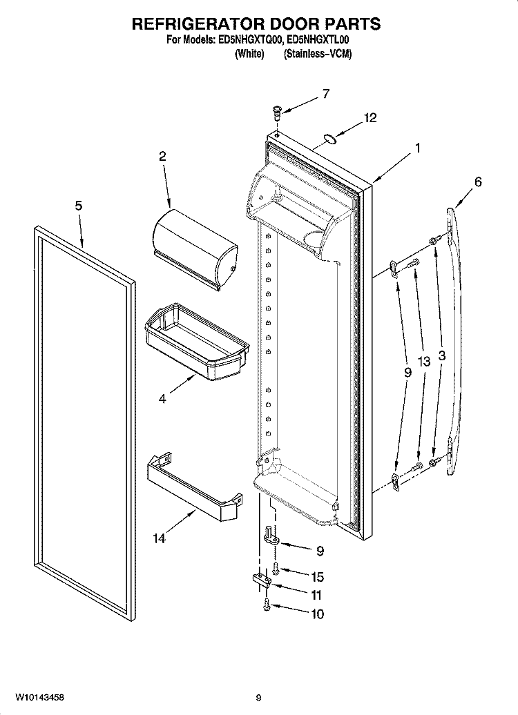 REFRIGERATOR DOOR PARTS Diagram and Parts List for ED5NHGXTQ00  Whirlpool Refrigerator