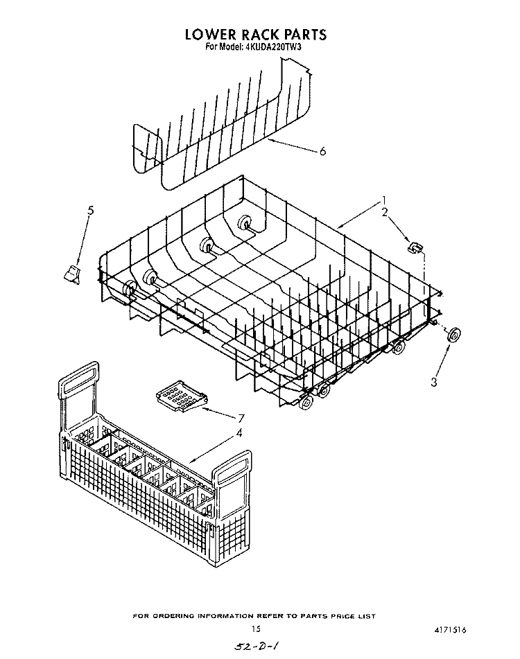 LOWER RACK Diagram and Parts List for 4KUDA220TW3  KitchenAid Dishwasher
