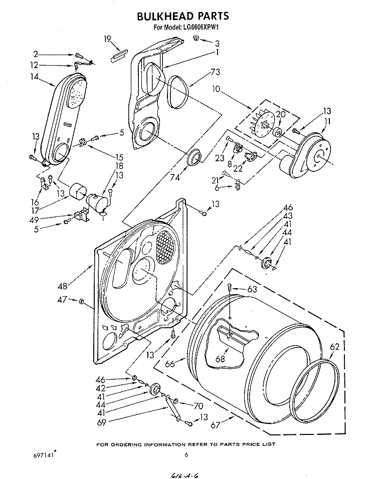 BULKHEAD Diagram and Parts List for LG6606XPW1  Whirlpool Dryer