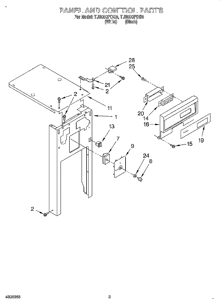 PANEL AND CONTROL Diagram and Parts List for TU900QPDB0  Whirlpool Trash Compactor