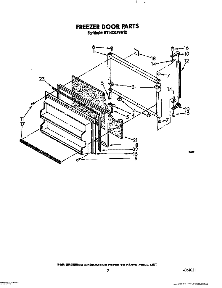 FREEZER DOOR Diagram and Parts List for RT14CKXVW12  Roper Refrigerator