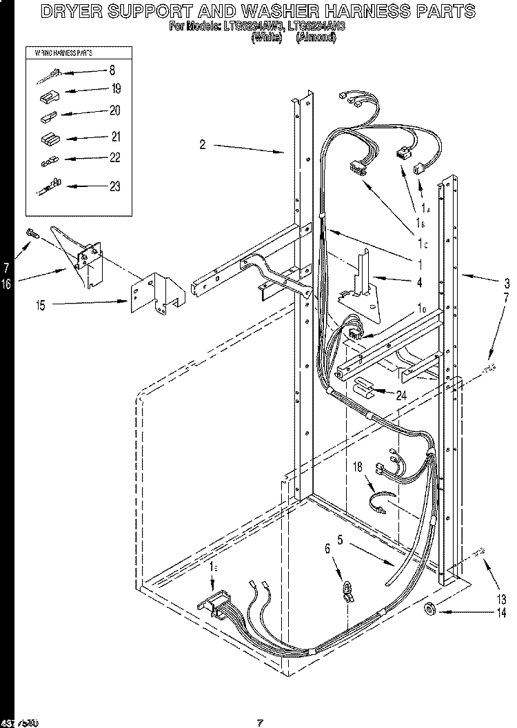 DRYER SUPPORT AND WASHER HARNESS Diagram and Parts List for LTG6234AN3  Whirlpool Washer Dryer Combo