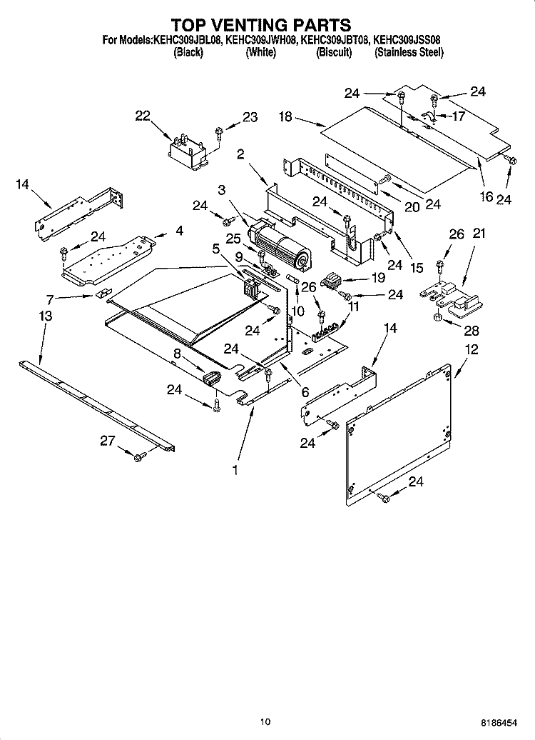 TOP VENTING PARTS Diagram and Parts List for KEHC309JBT08  KitchenAid Microwave Oven Combo