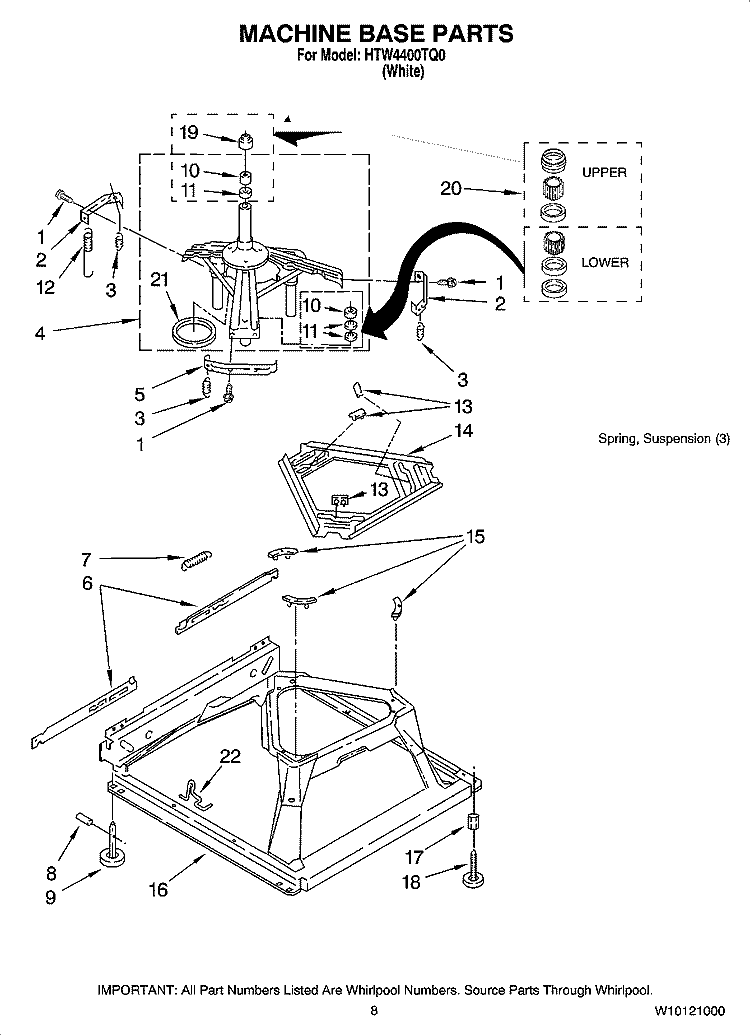 MACHINE BASE PARTS Diagram and Parts List for HTW4400TQ0  Whirlpool Washer
