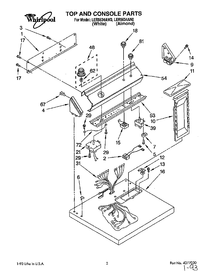 SECTION Diagram and Parts List for LER5634AW0  Whirlpool Dryer