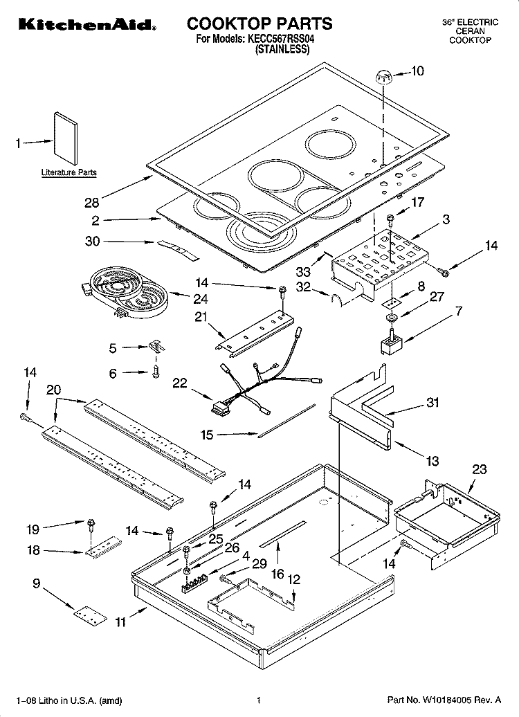 COOKTOP PARTS, OPTIONAL PARTS Diagram and Parts List for KECC567RSS04  KitchenAid Cooktop