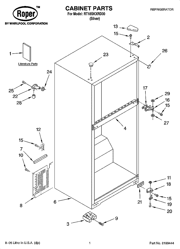 CABINET PARTS Diagram and Parts List for RT18SKXRD00  Roper Refrigerator