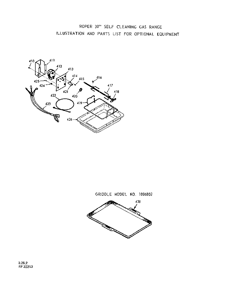 ROTISSERIE, GRIDDLE Diagram and Parts List for 1393W1A  Roper Range