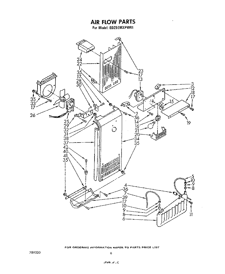 AIR FLOW Diagram and Parts List for ED25EMXPWR1  Whirlpool Refrigerator