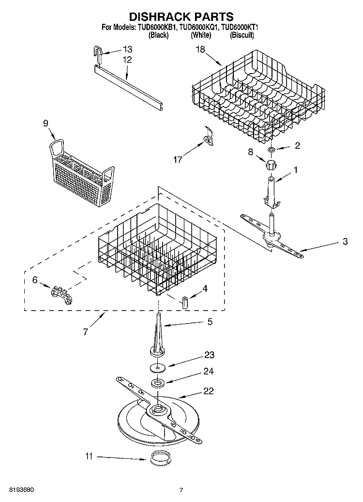 DISHRACK Diagram and Parts List for TUD6000KB1  Estate Dishwasher