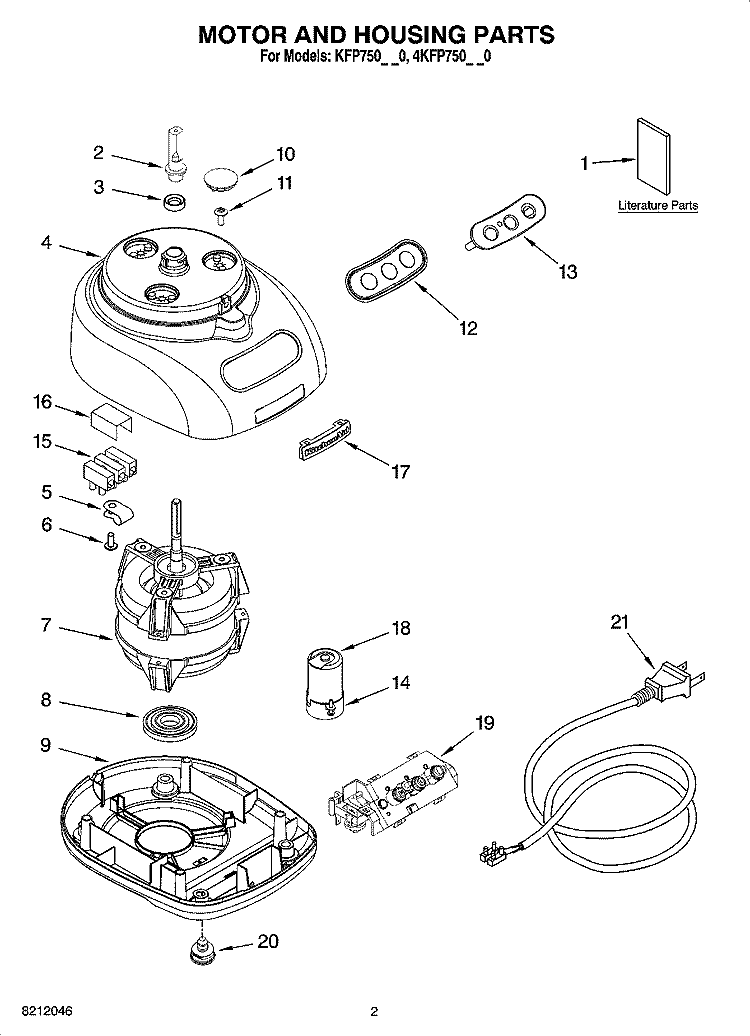 MOTOR AND HOUSING PARTS Diagram and Parts List for 4KFP750PK0  KitchenAid Food Processor