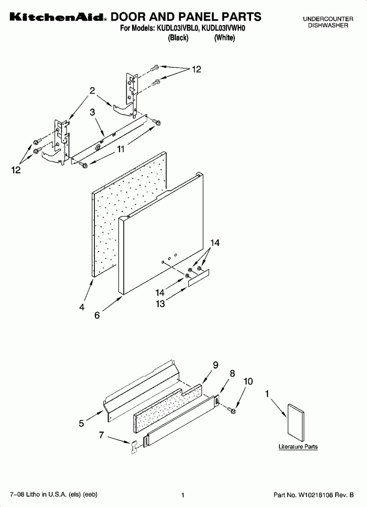 DOOR AND PANEL PARTS Diagram and Parts List for KUDL03IVBL0  KitchenAid Dishwasher