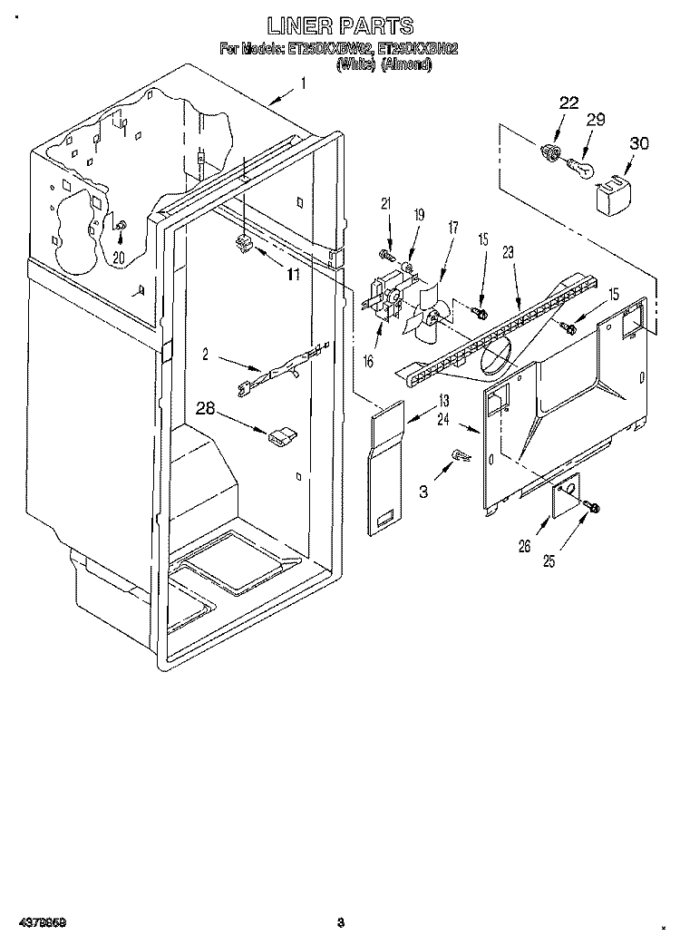 LINER Diagram and Parts List for ET25DKXBW02  Whirlpool Refrigerator