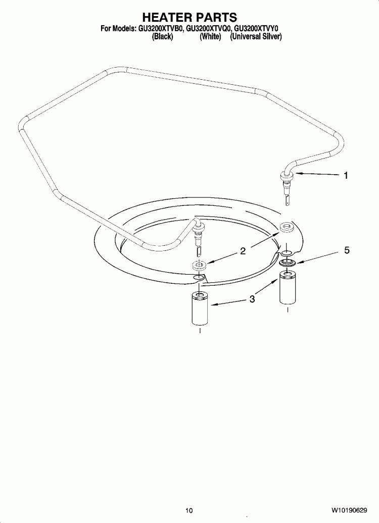 HEATER PARTS Diagram and Parts List for GU3200XTVB0  Whirlpool Dishwasher