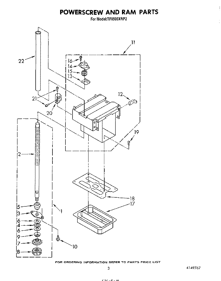 POWERSCREW AND RAM Diagram and Parts List for TF8500XRP2  Whirlpool Trash Compactor