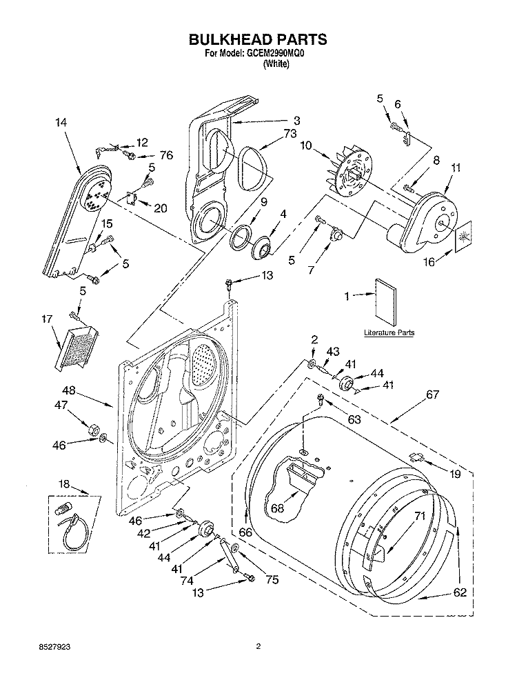 BULKHEAD PARTS Diagram and Parts List for GCEM2990MQ0  Whirlpool Dryer