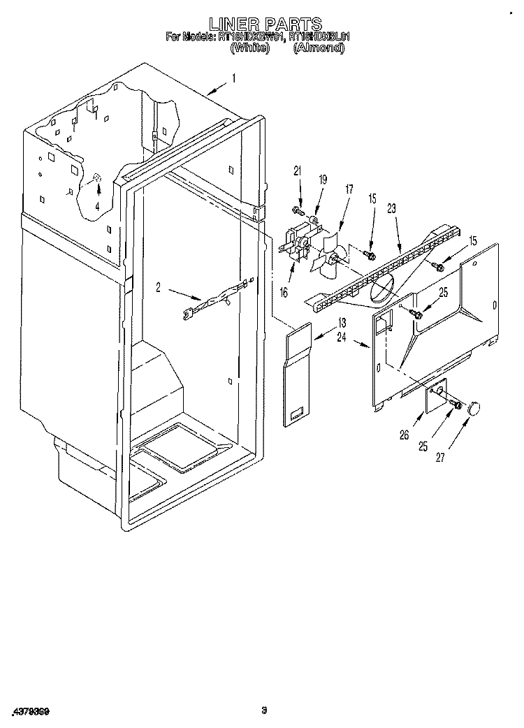 LINER Diagram and Parts List for RT18HDXBL01  Roper Refrigerator