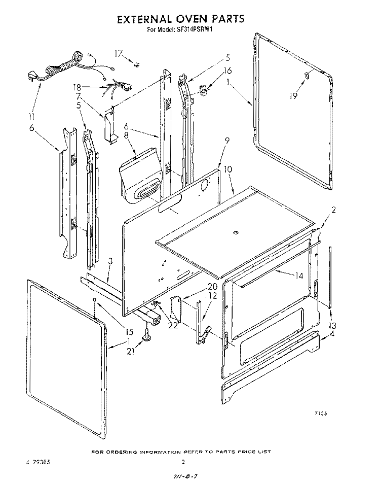 EXTERNAL OVEN Diagram and Parts List for SF314PSRW1  Whirlpool Range