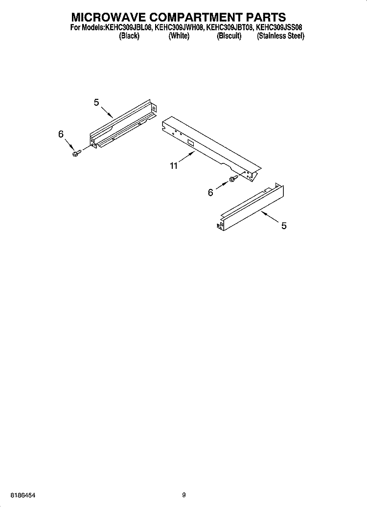 MICROWAVE COMPARTMENT PARTS Diagram and Parts List for KEHC309JBT08  KitchenAid Microwave Oven Combo