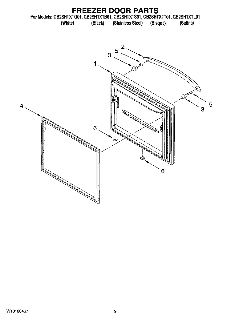 FREEZER DOOR PARTS Diagram and Parts List for GB2SHTXTB01  Whirlpool Refrigerator