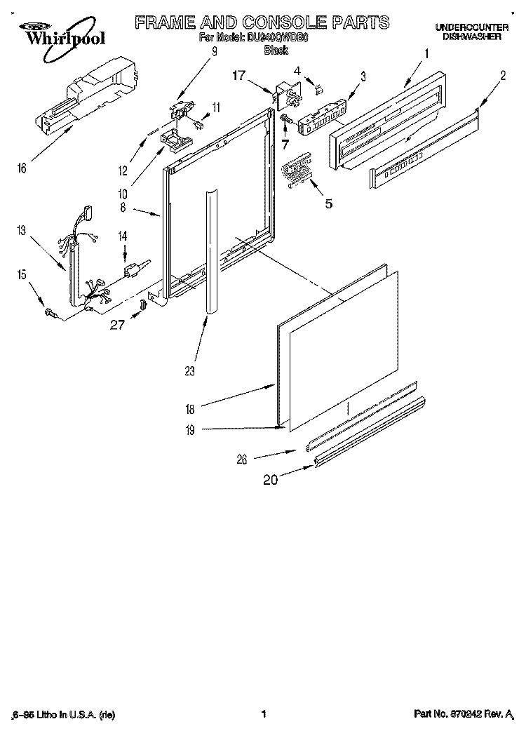 FRAME AND CONSOLE Diagram and Parts List for DU940QWDB0  Whirlpool Dishwasher
