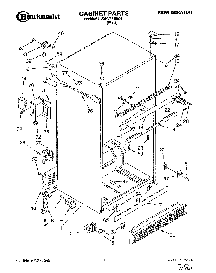 CABINET Diagram and Parts List for 3XKVN510001  Whirlpool Refrigerator