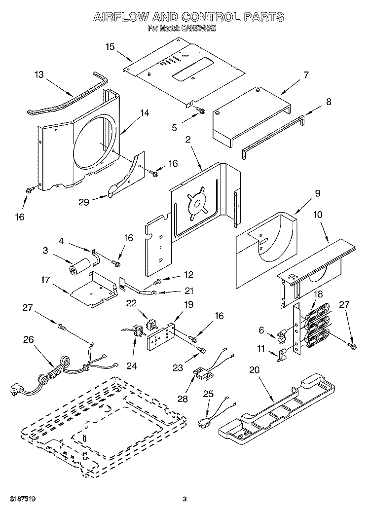 AIR FLOW AND CONTROL Diagram and Parts List for CAH8WRK0  Crosley Air Conditioner