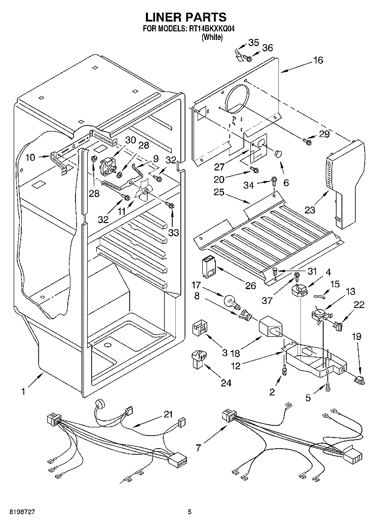 LINER PARTS Diagram and Parts List for RT14BKXKQ04  Roper Refrigerator