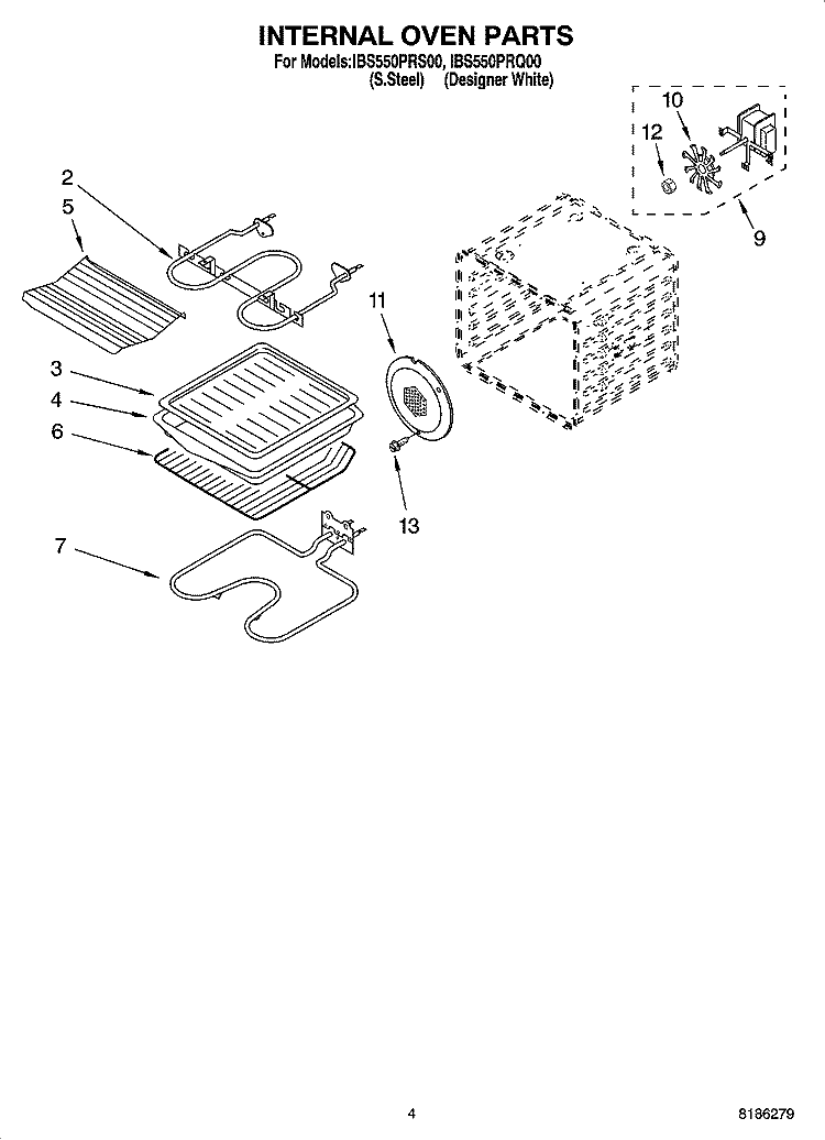 INTERNAL OVEN PARTS Diagram and Parts List for IBS550PRQ00  Whirlpool Wall Oven