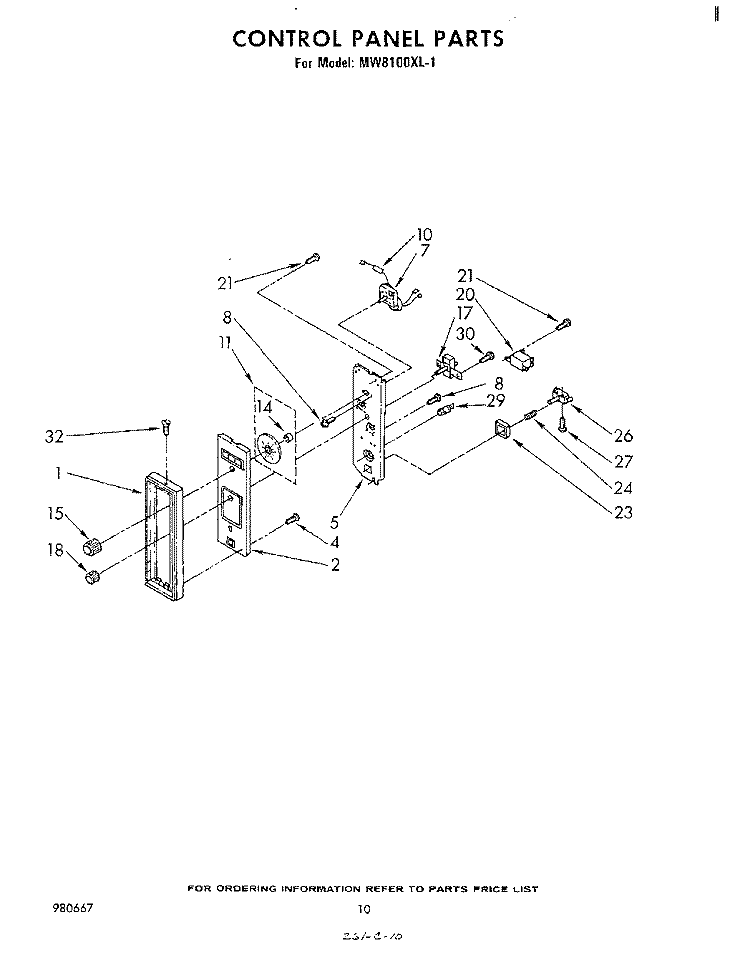 CONTROL PANEL Diagram and Parts List for MW8100XL1  Whirlpool Microwave