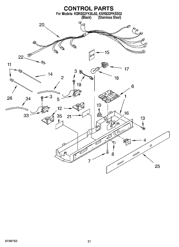 CONTROL, OPTIONAL Diagram and Parts List for KSRB22FKBL02  KitchenAid Refrigerator