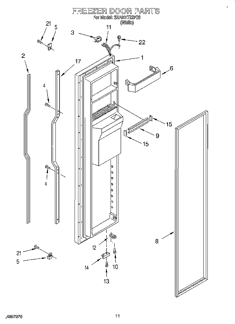 FREEZER DOOR Diagram and Parts List for 3XART722F00  Whirlpool Refrigerator
